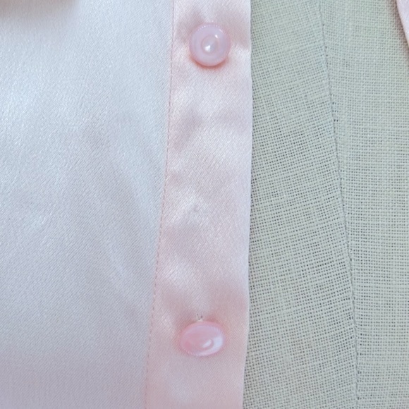 Vintage Satin and Lace Bed Coat with Smocking and Rhinestone Buttons - Picture 5 of 8